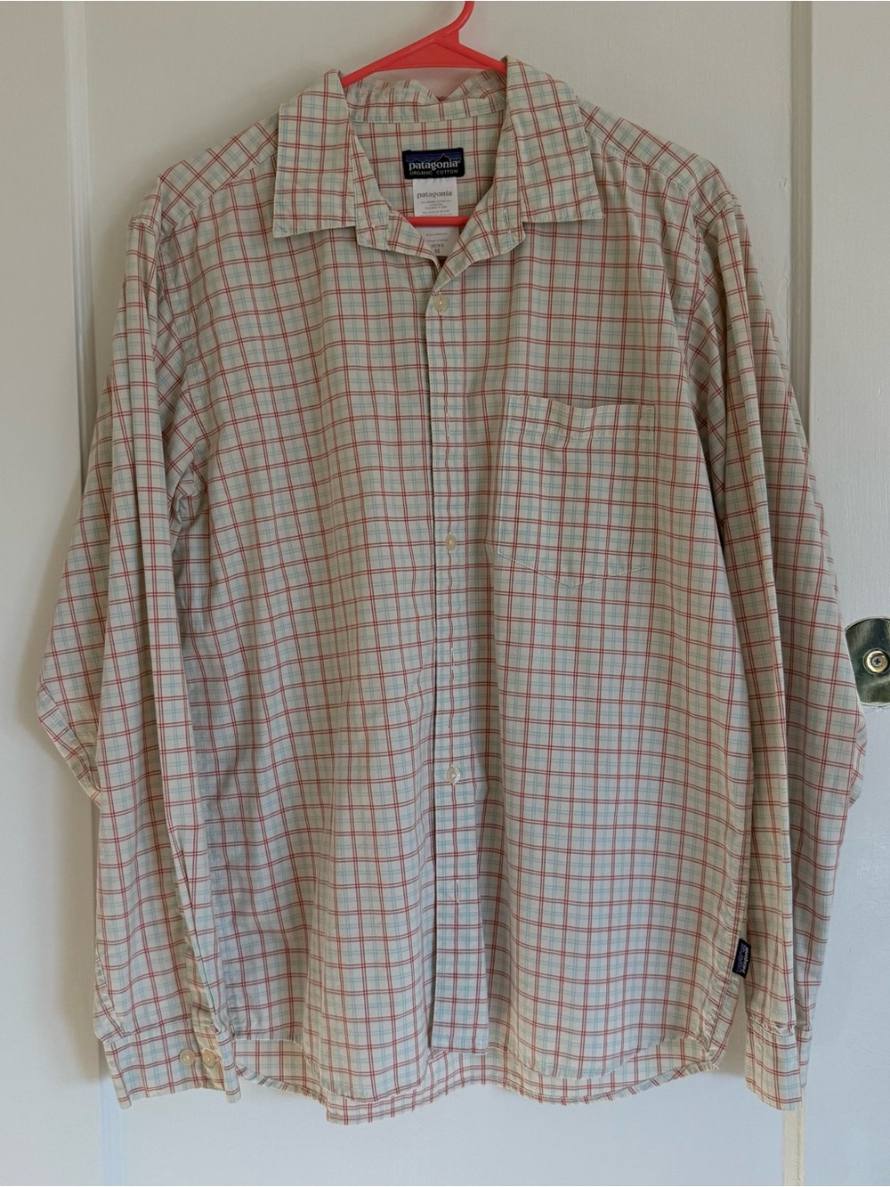 Patagonia Plaid Button-Up Shirt in Cream, Red & Light Blue